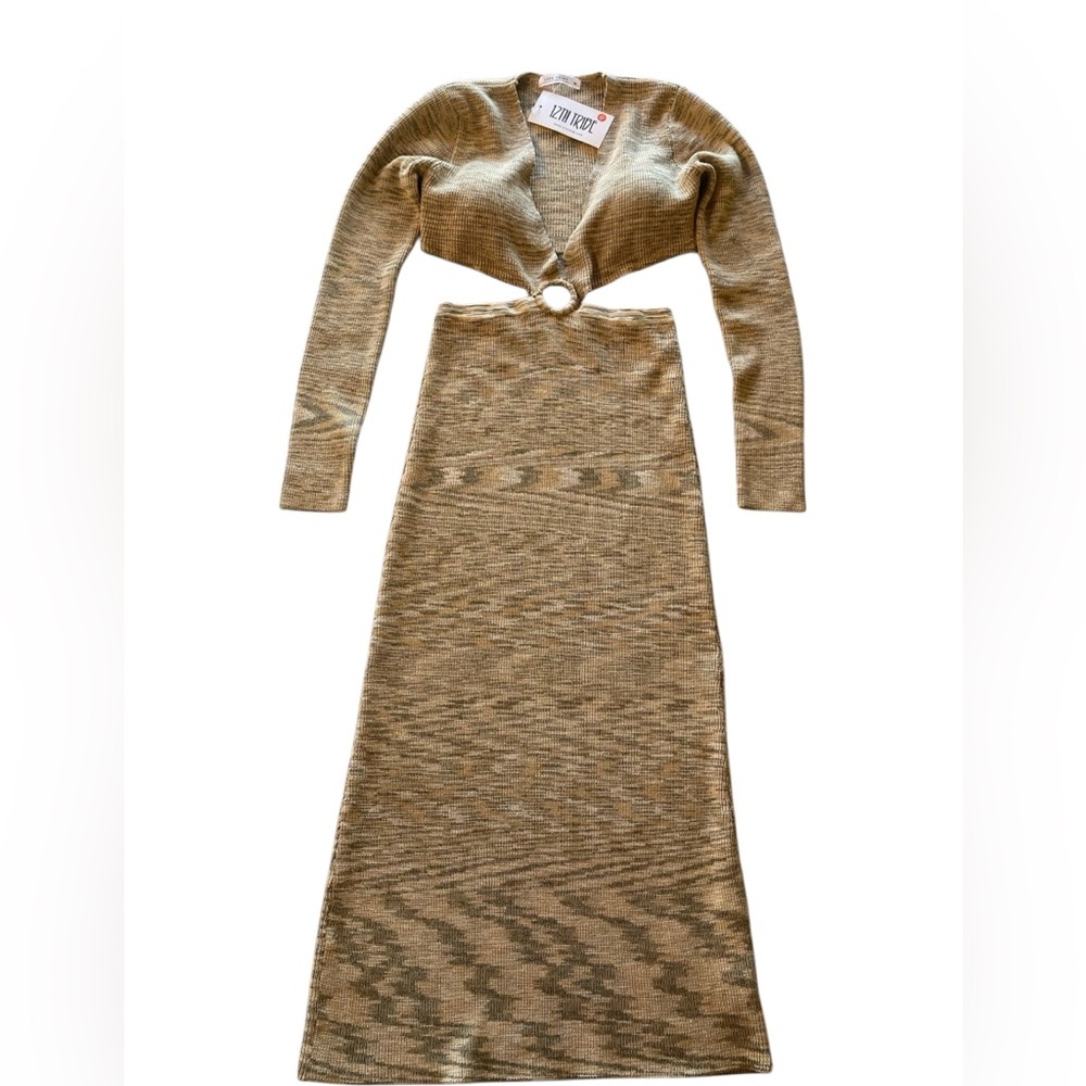 NWT 12Th Tribe Cut Out Maxi Dress Tan & Green Camouflage